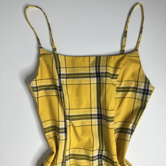 Vintage Forever 21 Yellow Plaid Mini Dress Size Small Y2k Clueless 90s Grunge - Picture 4 of 10